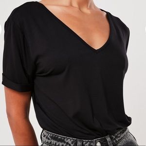 Missguided Black V-Neck Boyfriend T-Shirt NWOT